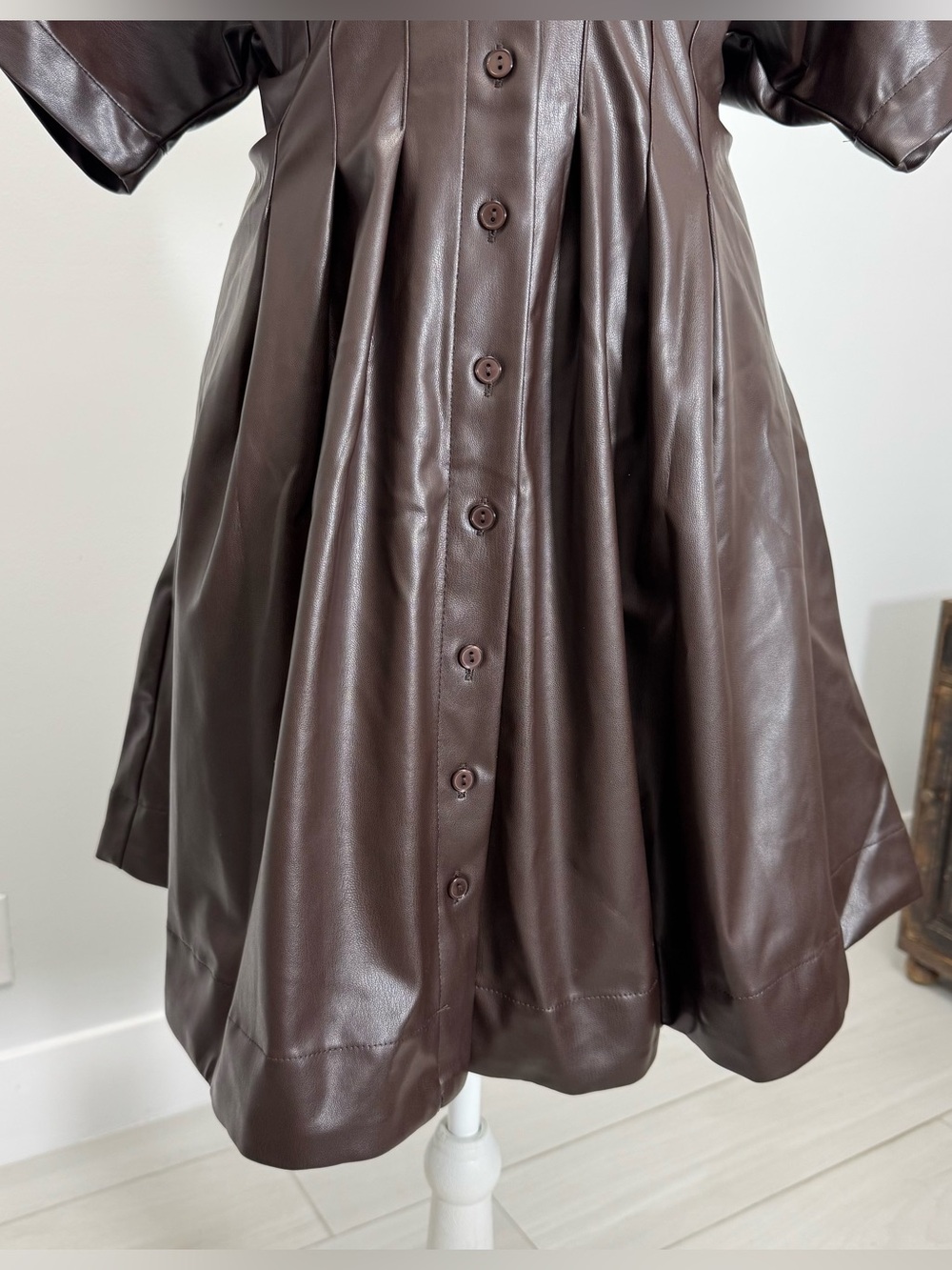Anthropologie Western Glam Exquise Faux Leather Mini Shirt Dress NWT M Brown - Picture 9 of 10